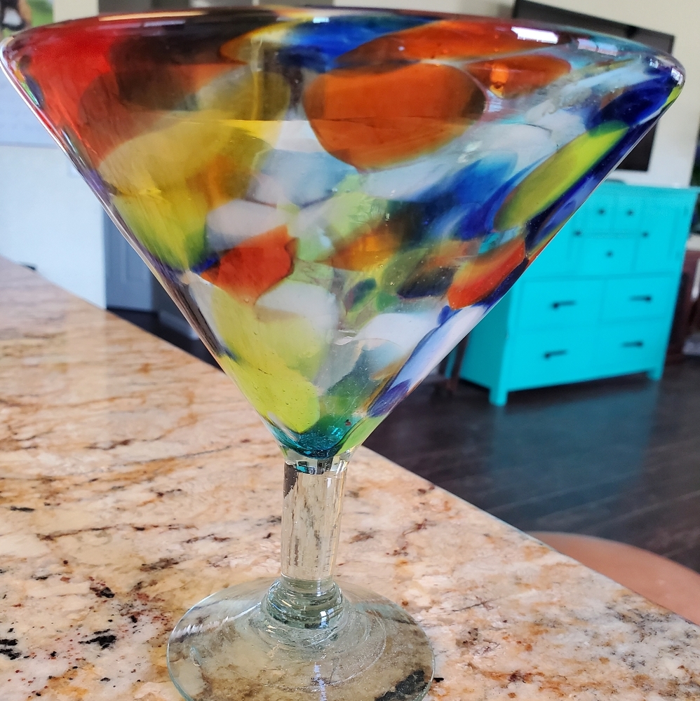 HAND BLOWN MARTINI GLASS Colorful 6.25" Tall